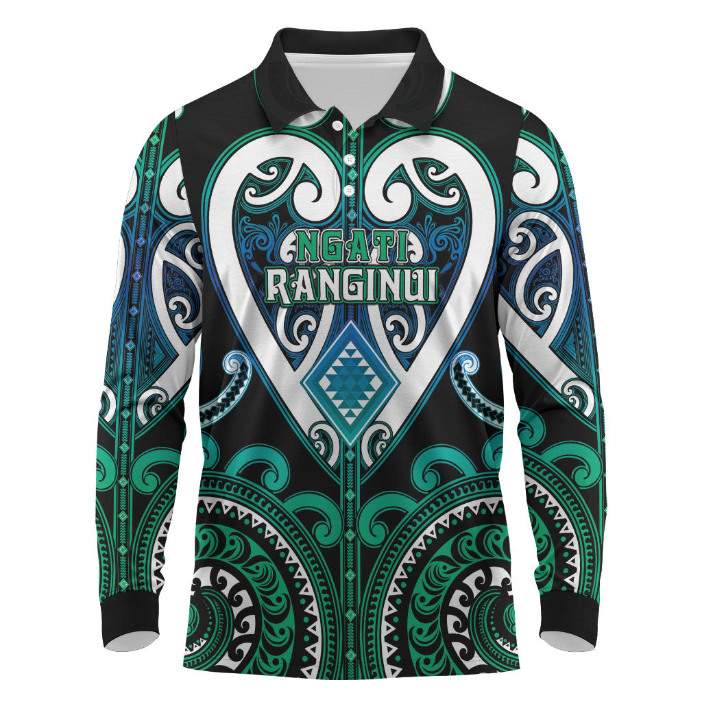 Custom Aotearoa Ngati Ranginui Long Sleeve Polo Shirt Maori Tribal Pattern LT05 Cyan - Polynesian Pride