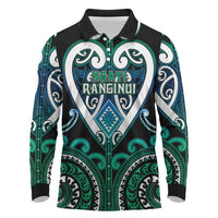 Custom Aotearoa Ngati Ranginui Long Sleeve Polo Shirt Maori Tribal Pattern LT05 Cyan - Polynesian Pride