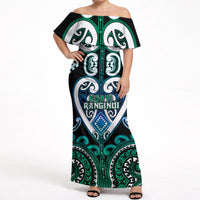 Custom Aotearoa Ngati Ranginui Off Shoulder Maxi Dress Maori Tribal Pattern LT05 Women Cyan - Polynesian Pride