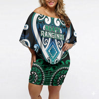 Custom Aotearoa Ngati Ranginui Off Shoulder Short Dress Maori Tribal Pattern LT05 Women Cyan - Polynesian Pride