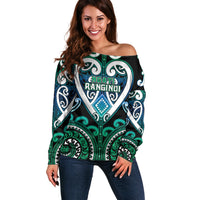Custom Aotearoa Ngati Ranginui Off Shoulder Sweater Maori Tribal Pattern LT05 Women Cyan - Polynesian Pride