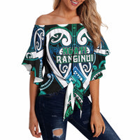 Custom Aotearoa Ngati Ranginui Off Shoulder Wrap Waist Top Maori Tribal Pattern LT05 Cyan - Polynesian Pride
