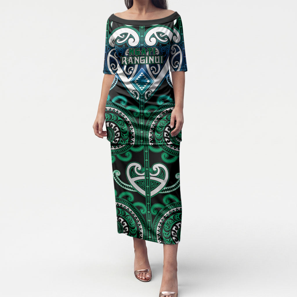 Custom Aotearoa Ngati Ranginui Puletasi Maori Tribal Pattern LT05 Long Dress Cyan - Polynesian Pride