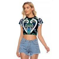 Custom Aotearoa Ngati Ranginui Raglan Cropped T Shirt Maori Tribal Pattern LT05 Female Cyan - Polynesian Pride