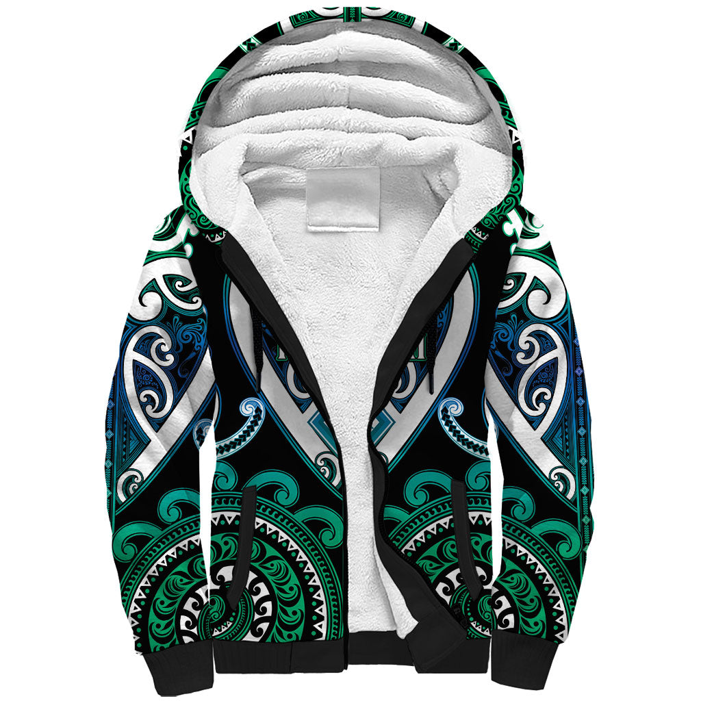 Custom Aotearoa Ngati Ranginui Sherpa Hoodie Maori Tribal Pattern LT05 Unisex Cyan - Polynesian Pride