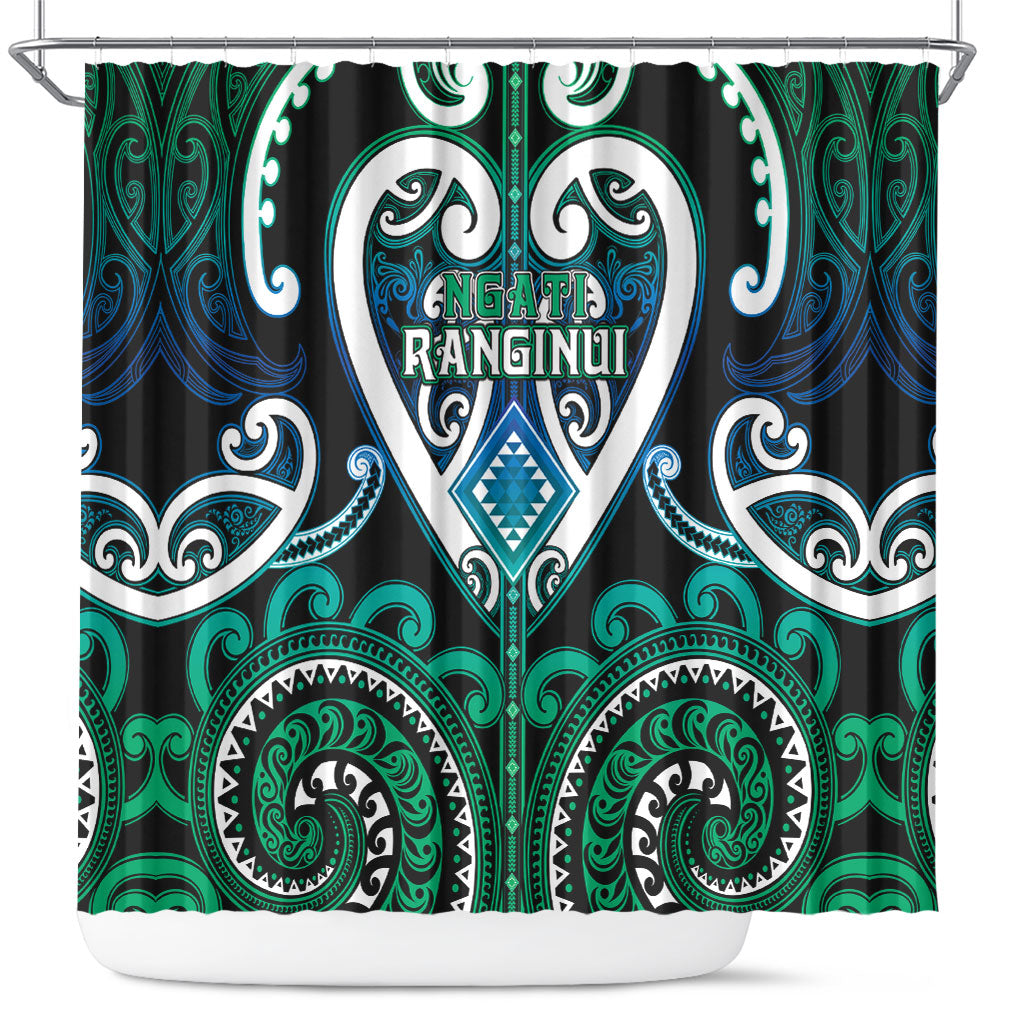 Aotearoa Ngati Ranginui Shower Curtain Maori Tribal Pattern LT05 Cyan - Polynesian Pride