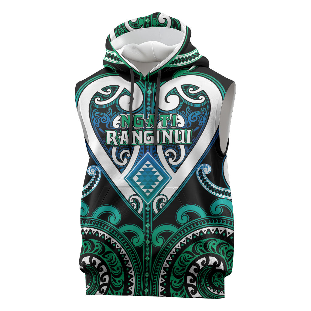 Custom Aotearoa Ngati Ranginui Sleeveless Hoodie Maori Tribal Pattern LT05 Cyan - Polynesian Pride