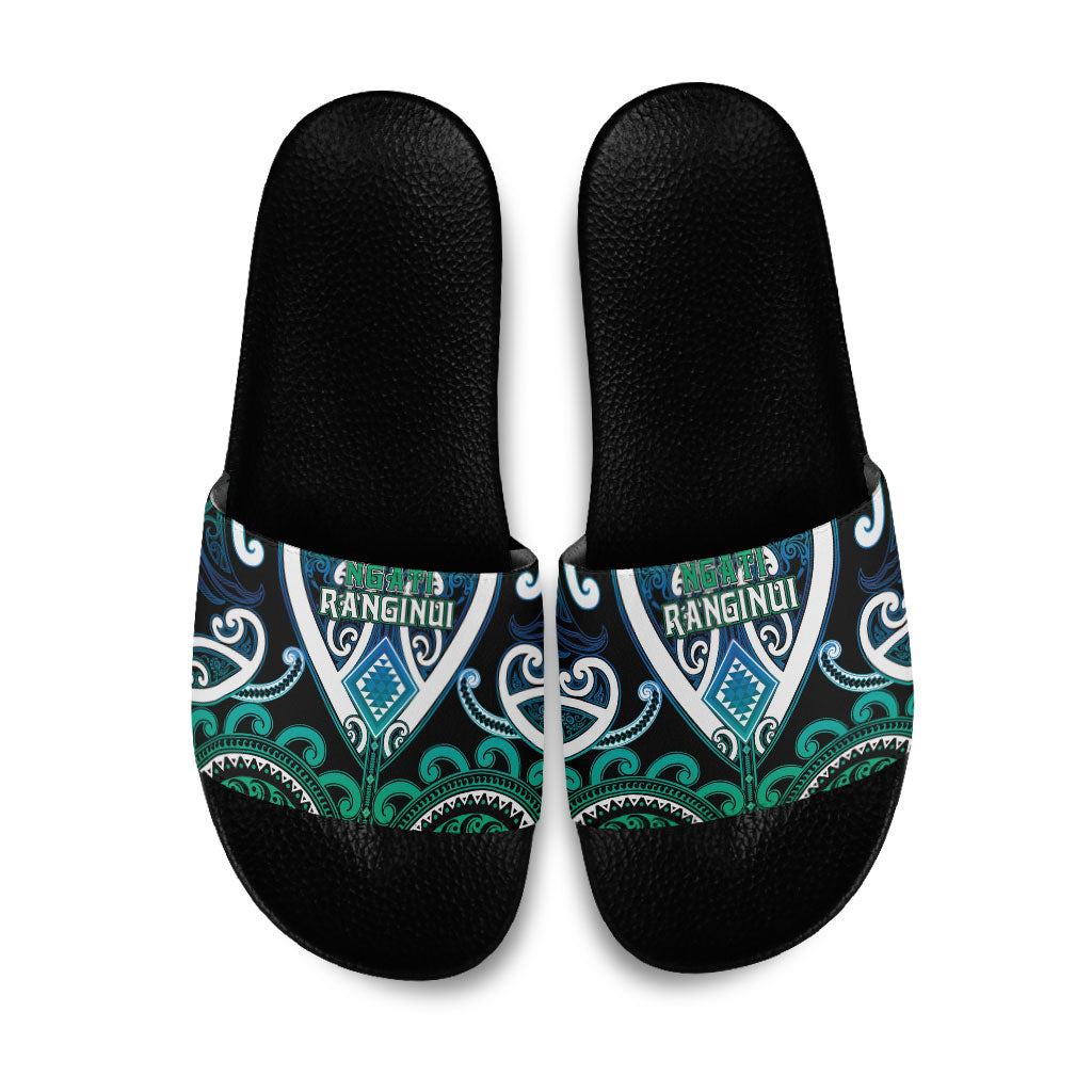 Aotearoa Ngati Ranginui Slide Sandals Maori Tribal Pattern LT05 Cyan - Polynesian Pride