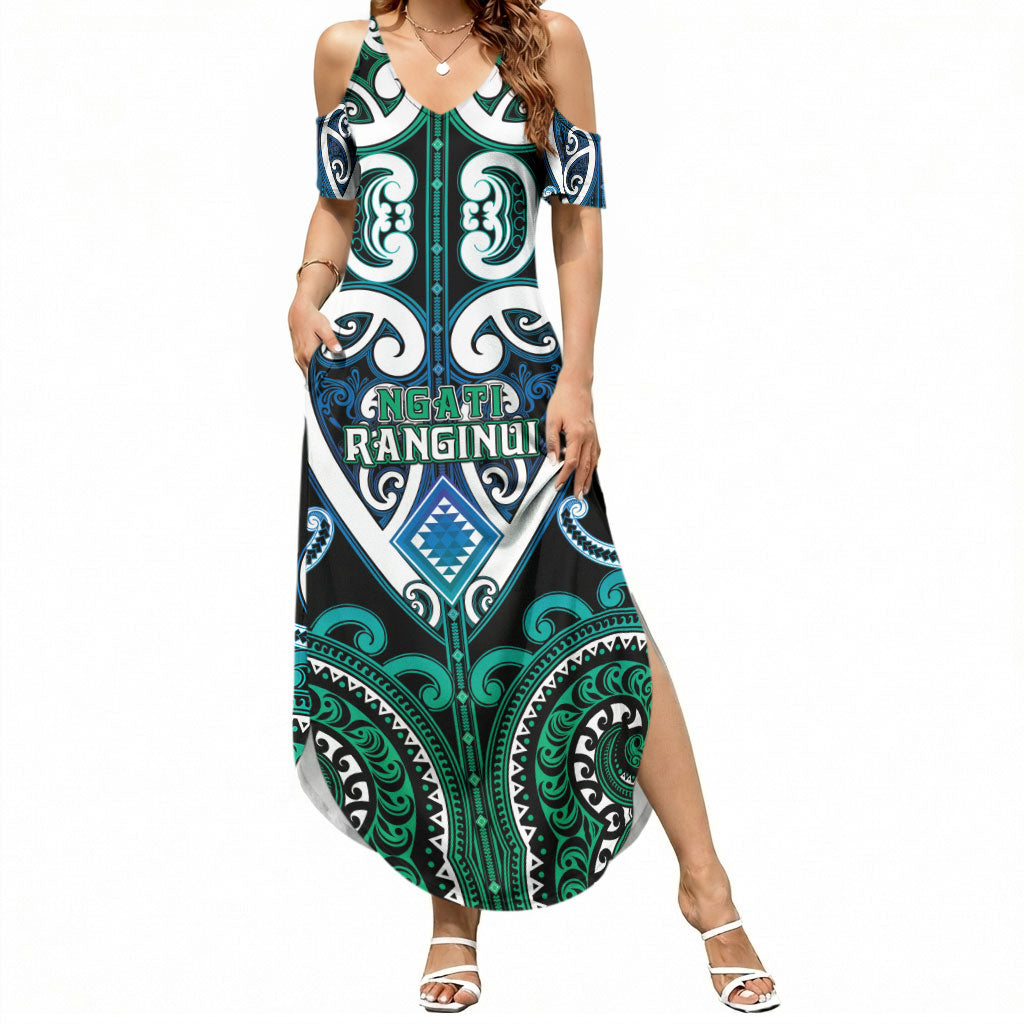 Custom Aotearoa Ngati Ranginui Summer Maxi Dress Maori Tribal Pattern LT05 Women Cyan - Polynesian Pride