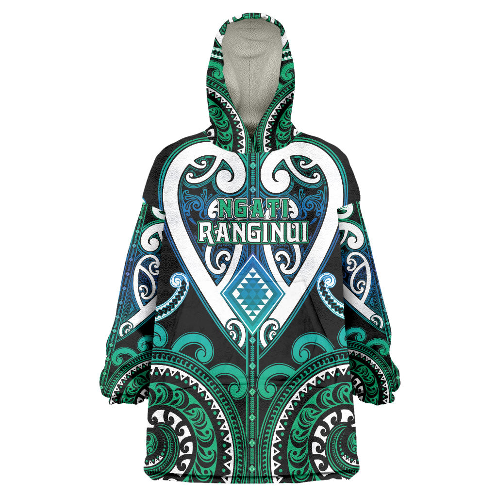 Custom Aotearoa Ngati Ranginui Wearable Blanket Hoodie Maori Tribal Pattern LT05 One Size Cyan - Polynesian Pride