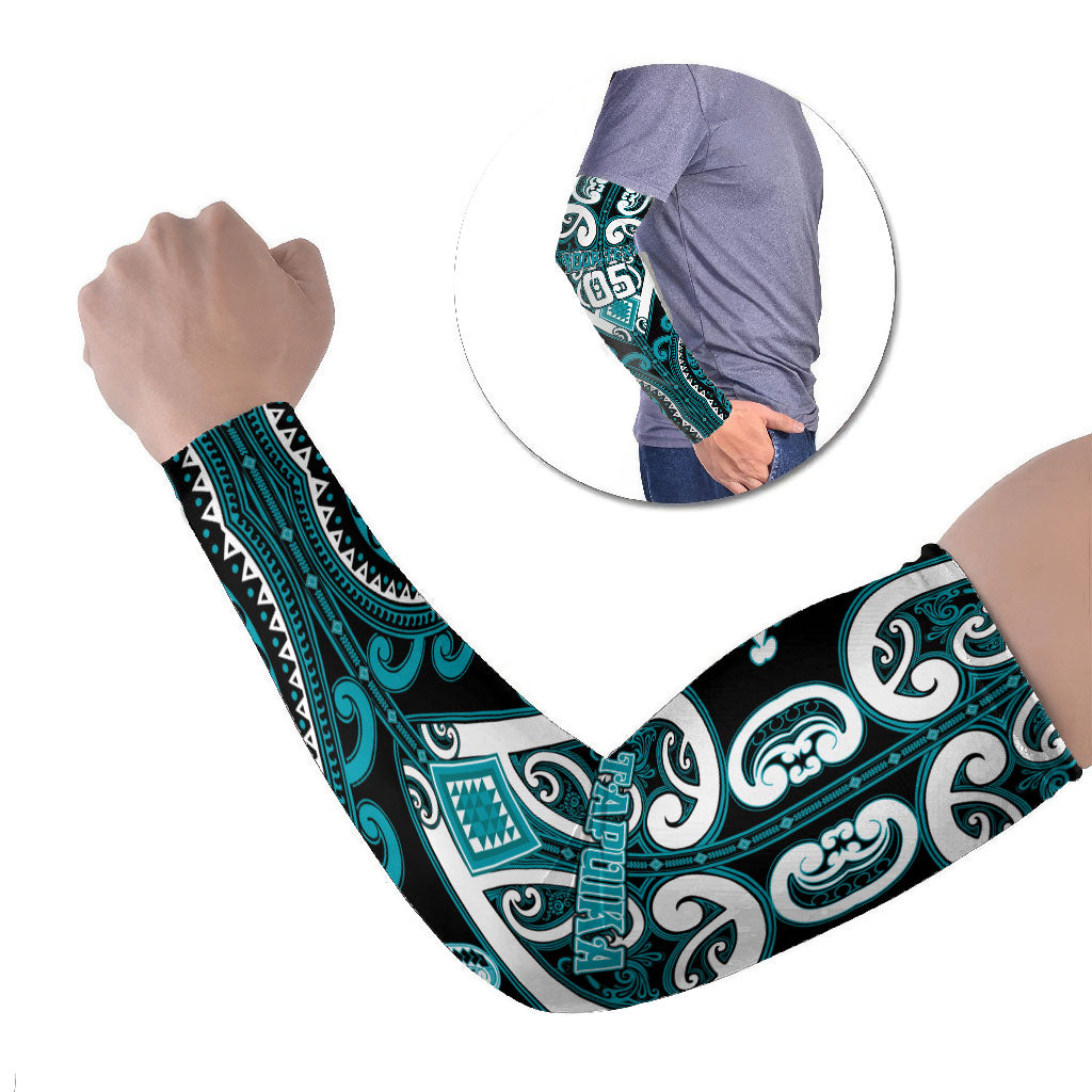 Custom Aotearoa Tapuika Arm Sleeves Maori Tribal Pattern LT05 Set of 2 Teal - Polynesian Pride