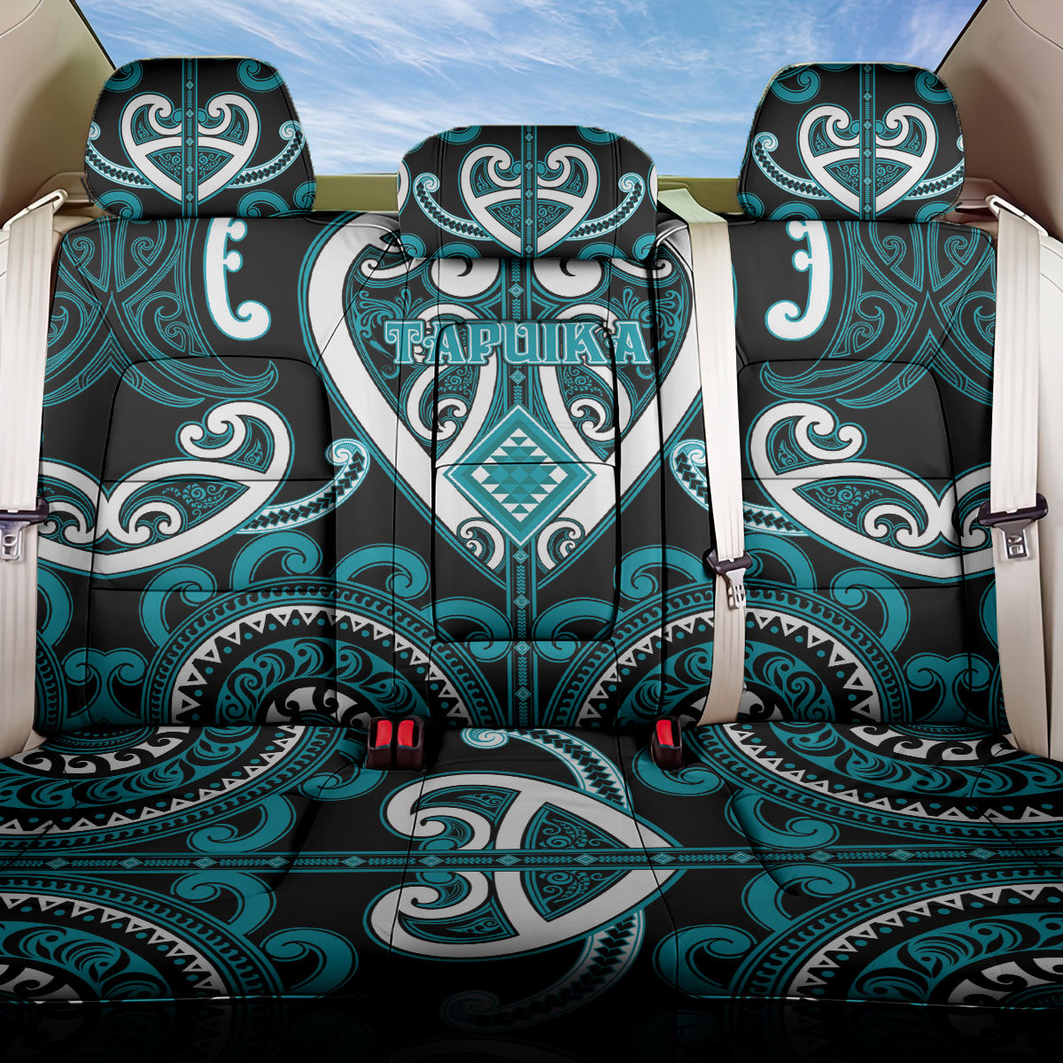 Aotearoa Tapuika Back Car Seat Cover Maori Tribal Pattern LT05 One Size Teal - Polynesian Pride