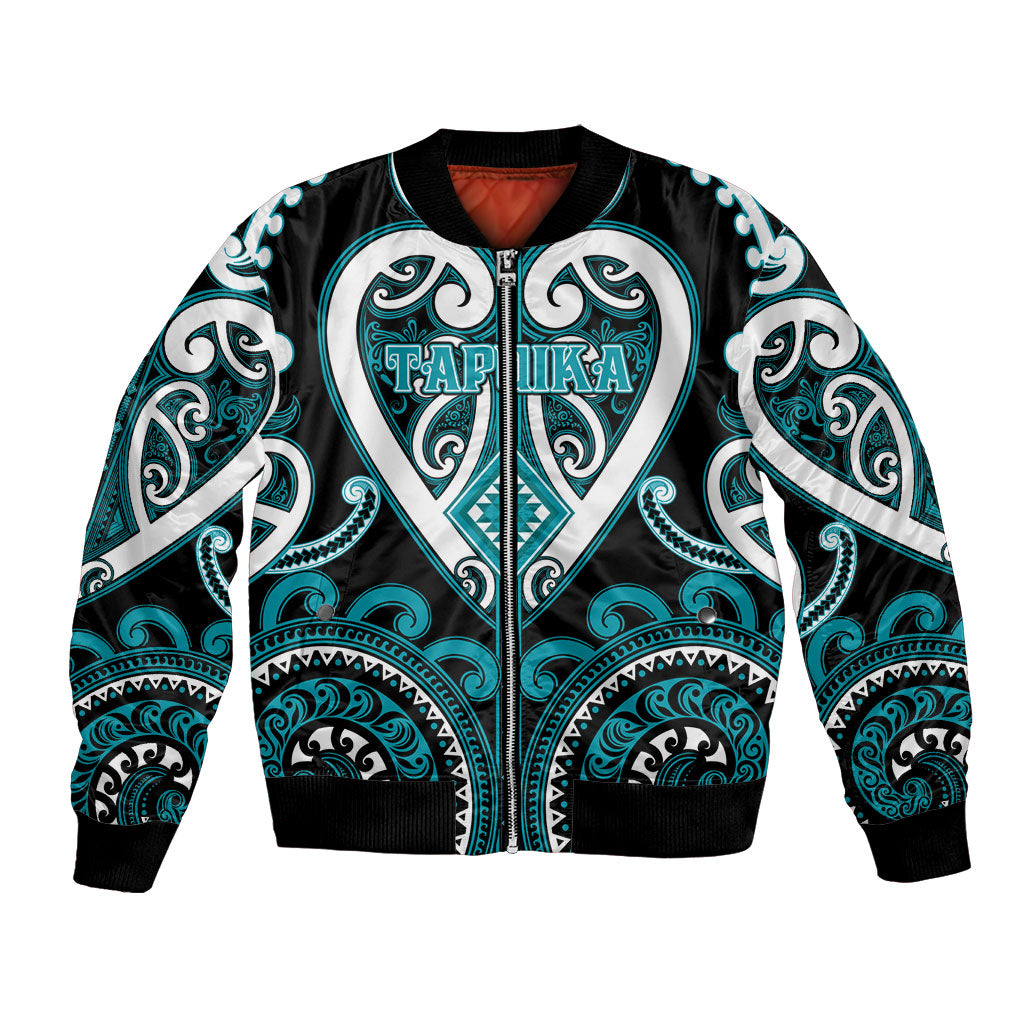 Custom Aotearoa Tapuika Bomber Jacket Maori Tribal Pattern LT05 Unisex Teal - Polynesian Pride