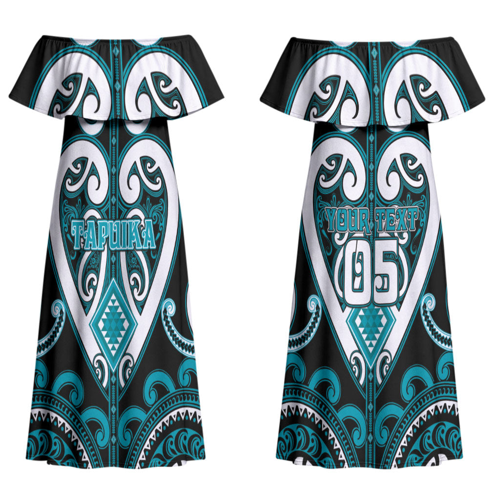 Custom Aotearoa Tapuika Couples Matching Off Shoulder Maxi Dress and Long Sleeve Button Shirt Maori Tribal Pattern LT05 - Polynesian Pride