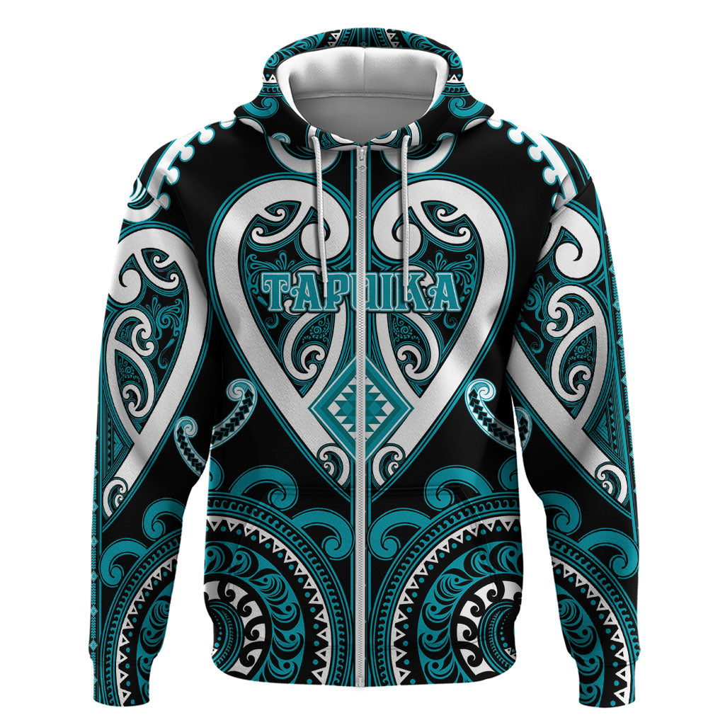 Custom Aotearoa Tapuika Hoodie Maori Tribal Pattern LT05 Zip Hoodie Teal - Polynesian Pride
