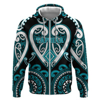 Custom Aotearoa Tapuika Hoodie Maori Tribal Pattern LT05 Zip Hoodie Teal - Polynesian Pride