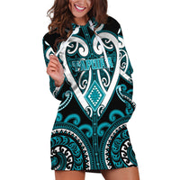 Custom Aotearoa Tapuika Hoodie Dress Maori Tribal Pattern LT05 Teal - Polynesian Pride