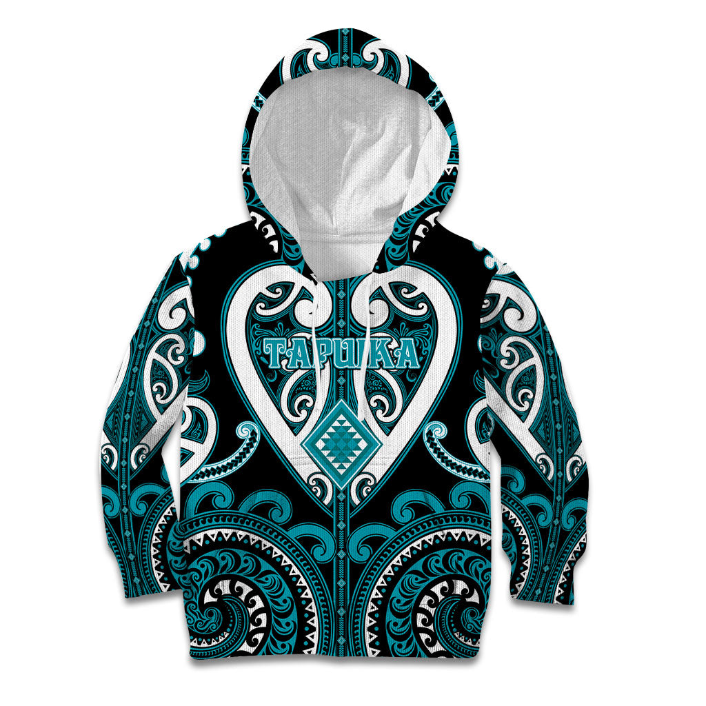 Custom Aotearoa Tapuika Kid Hoodie Maori Tribal Pattern LT05 Hoodie Teal - Polynesian Pride