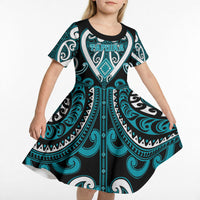 Custom Aotearoa Tapuika Kid Short Sleeve Dress Maori Tribal Pattern LT05 - Polynesian Pride