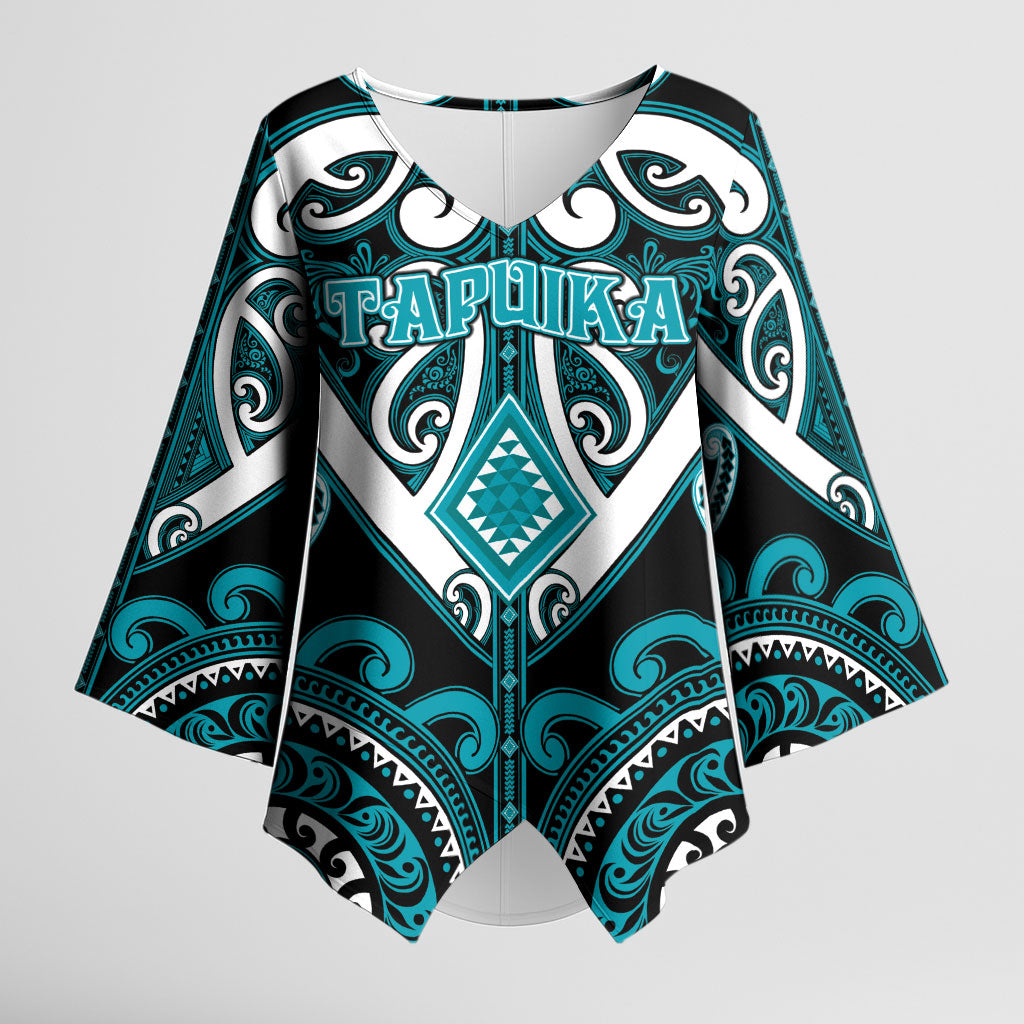 Custom Aotearoa Tapuika Kimono Sleeve Blouse Maori Tribal Pattern LT05 Female Teal - Polynesian Pride