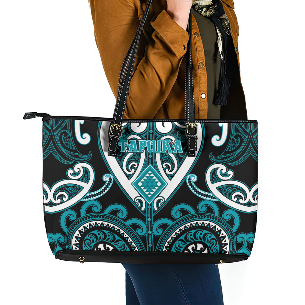 Aotearoa Tapuika Leather Tote Bag Maori Tribal Pattern LT05 - Polynesian Pride