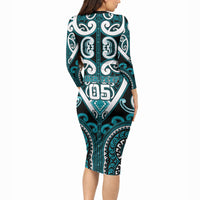 Custom Aotearoa Tapuika Long Sleeve Bodycon Dress Maori Tribal Pattern LT05 - Polynesian Pride