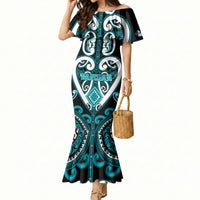 Custom Aotearoa Tapuika Mermaid Dress Maori Tribal Pattern LT05 Women Teal - Polynesian Pride