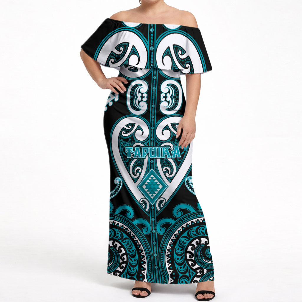 Custom Aotearoa Tapuika Off Shoulder Maxi Dress Maori Tribal Pattern LT05 Women Teal - Polynesian Pride
