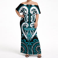Custom Aotearoa Tapuika Off Shoulder Maxi Dress Maori Tribal Pattern LT05 Women Teal - Polynesian Pride