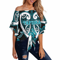 Custom Aotearoa Tapuika Off Shoulder Wrap Waist Top Maori Tribal Pattern LT05 Teal - Polynesian Pride