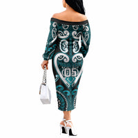 Custom Aotearoa Tapuika Off The Shoulder Long Sleeve Dress Maori Tribal Pattern LT05 - Polynesian Pride