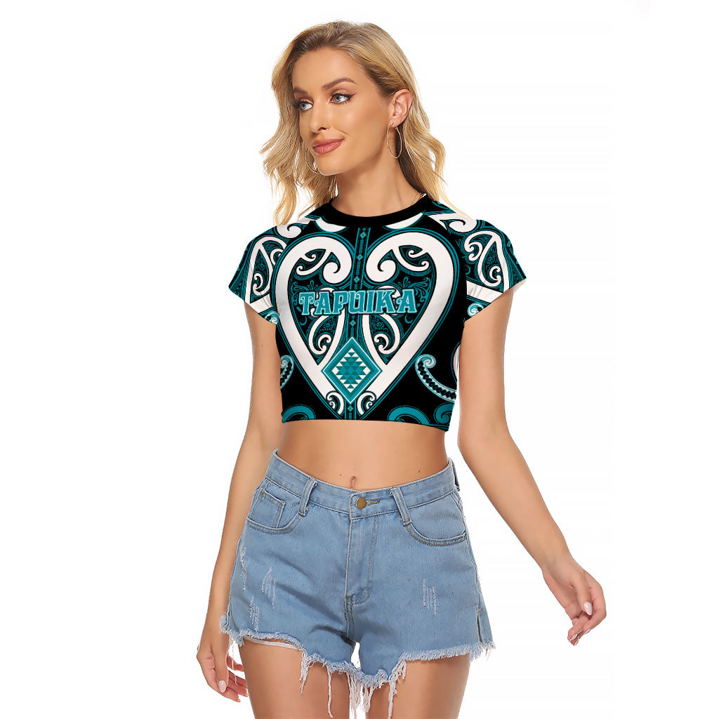 Custom Aotearoa Tapuika Raglan Cropped T Shirt Maori Tribal Pattern LT05 Female Teal - Polynesian Pride