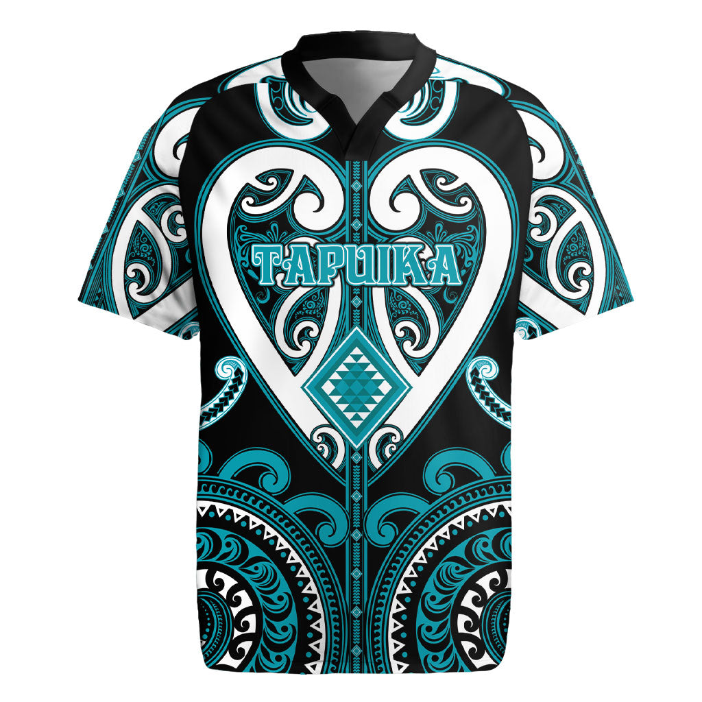 Custom Aotearoa Tapuika Rugby Jersey Maori Tribal Pattern LT05 Teal - Polynesian Pride