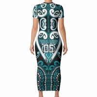 Custom Aotearoa Tapuika Short Sleeve Bodycon Dress Maori Tribal Pattern LT05 - Polynesian Pride