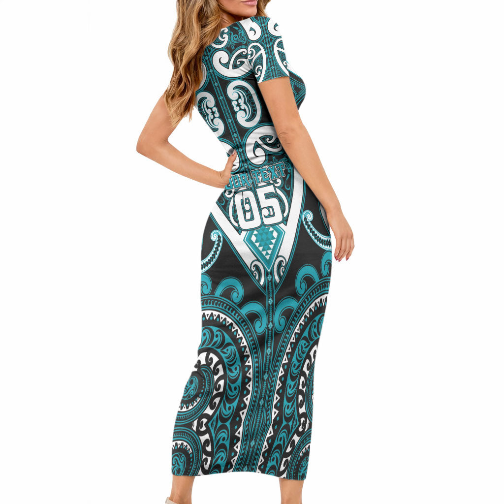 Custom Aotearoa Tapuika Short Sleeve Bodycon Dress Maori Tribal Pattern LT05 - Polynesian Pride