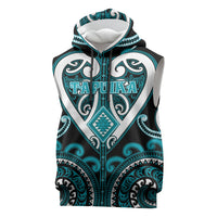Custom Aotearoa Tapuika Sleeveless Hoodie Maori Tribal Pattern LT05 Teal - Polynesian Pride