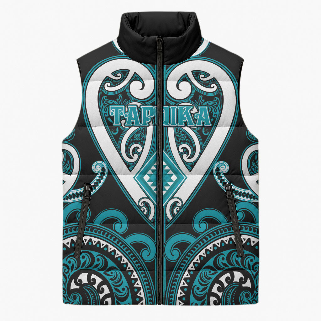 Custom Aotearoa Tapuika Sleeveless Puffer Jacket Maori Tribal Pattern LT05 Unisex Teal - Polynesian Pride