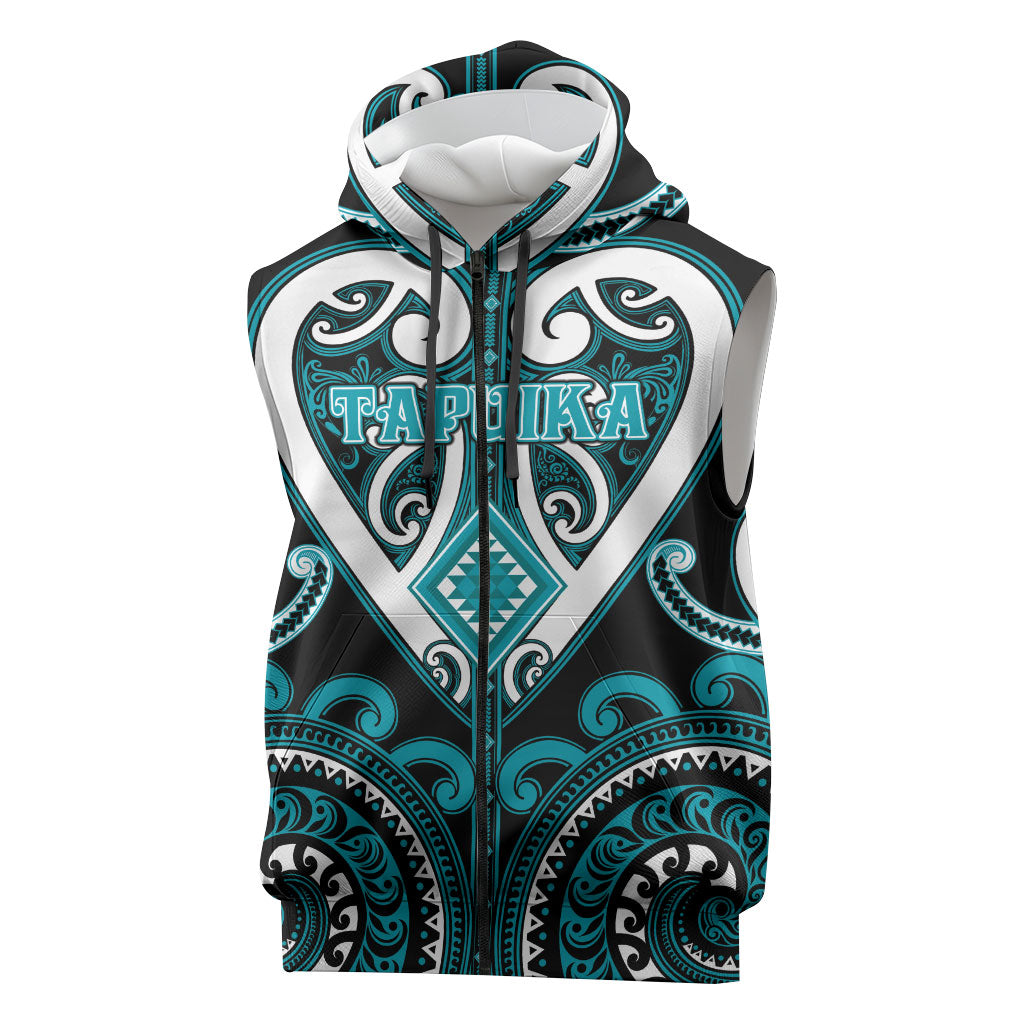 Custom Aotearoa Tapuika Sleeveless Zip Hoodie Maori Tribal Pattern LT05 Teal - Polynesian Pride