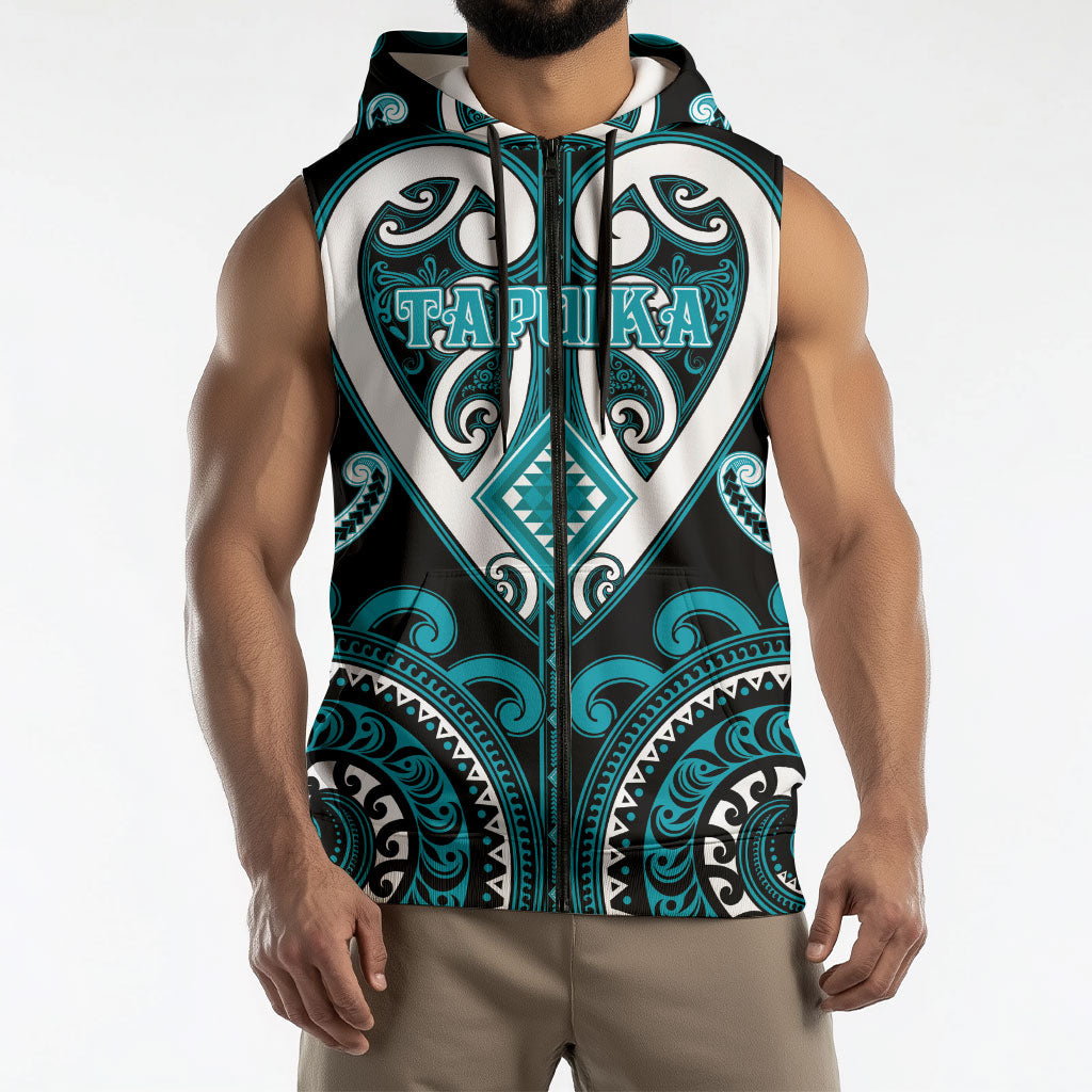 Custom Aotearoa Tapuika Sleeveless Zip Hoodie Maori Tribal Pattern LT05 - Polynesian Pride