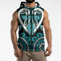 Custom Aotearoa Tapuika Sleeveless Zip Hoodie Maori Tribal Pattern LT05 - Polynesian Pride