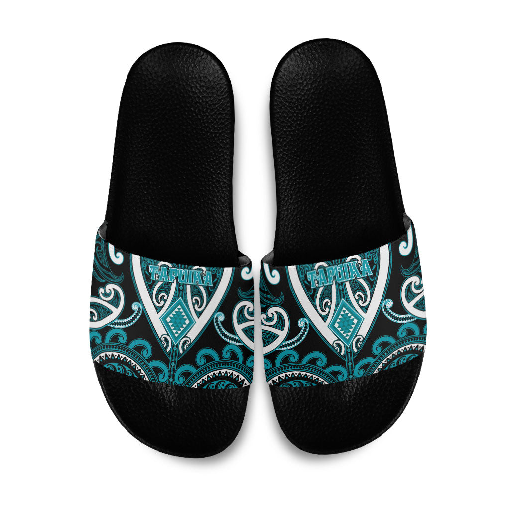 Aotearoa Tapuika Slide Sandals Maori Tribal Pattern LT05 Teal - Polynesian Pride