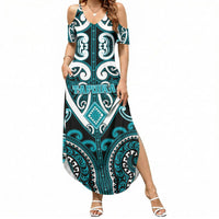 Custom Aotearoa Tapuika Summer Maxi Dress Maori Tribal Pattern LT05 Women Teal - Polynesian Pride