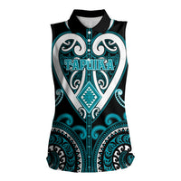 Custom Aotearoa Tapuika Women Sleeveless Polo Shirt Maori Tribal Pattern LT05 Female Teal - Polynesian Pride