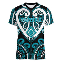 Custom Aotearoa Tapuika Women V-Neck T-Shirt Maori Tribal Pattern LT05 Female Teal - Polynesian Pride