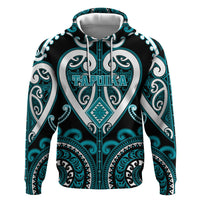 Custom Aotearoa Tapuika Zip Hoodie Maori Tribal Pattern LT05 Pullover Hoodie Teal - Polynesian Pride