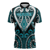 Custom Aotearoa Tapuika Zipper Polo Shirt Maori Tribal Pattern LT05 Teal - Polynesian Pride