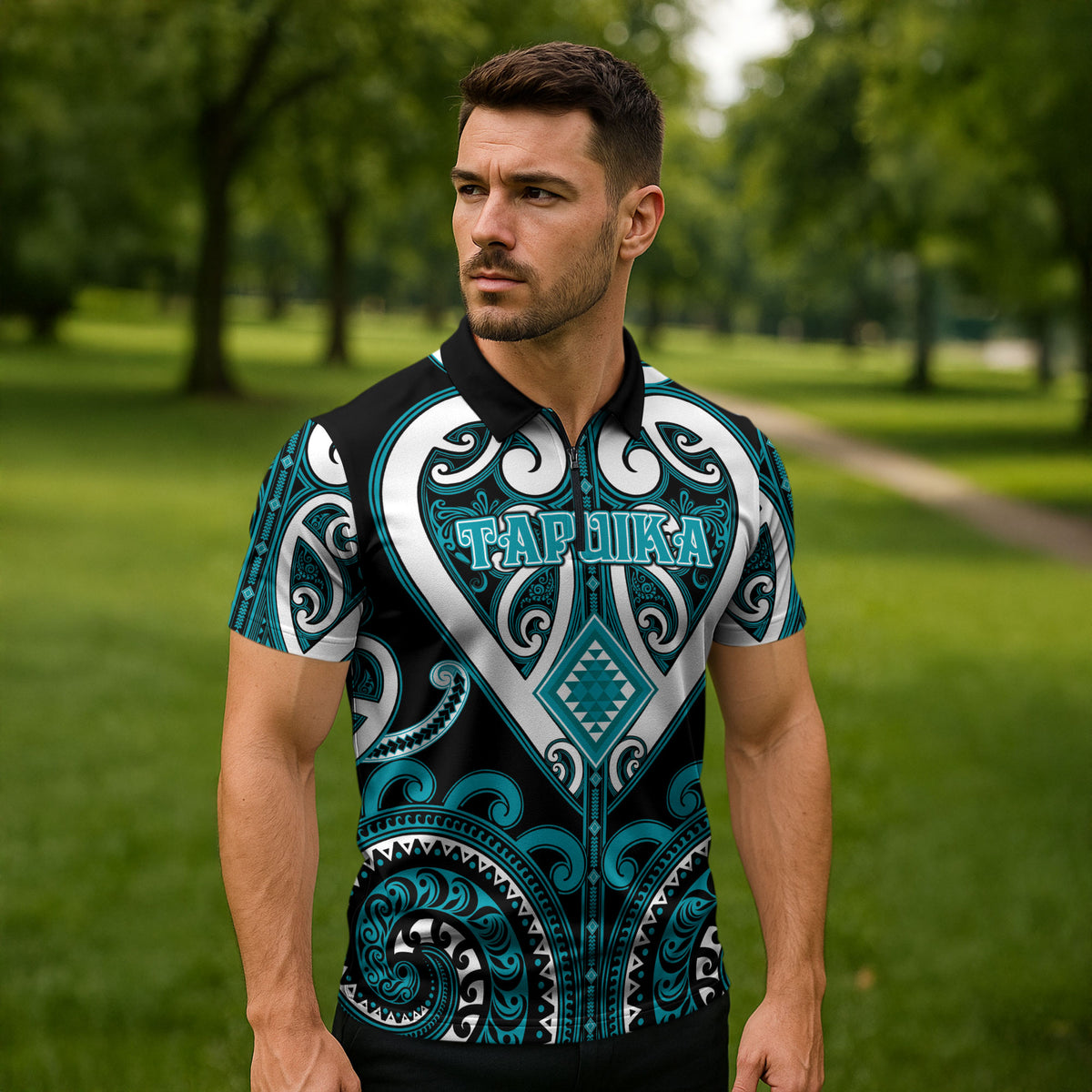 Custom Aotearoa Tapuika Zipper Polo Shirt Maori Tribal Pattern LT05 - Polynesian Pride
