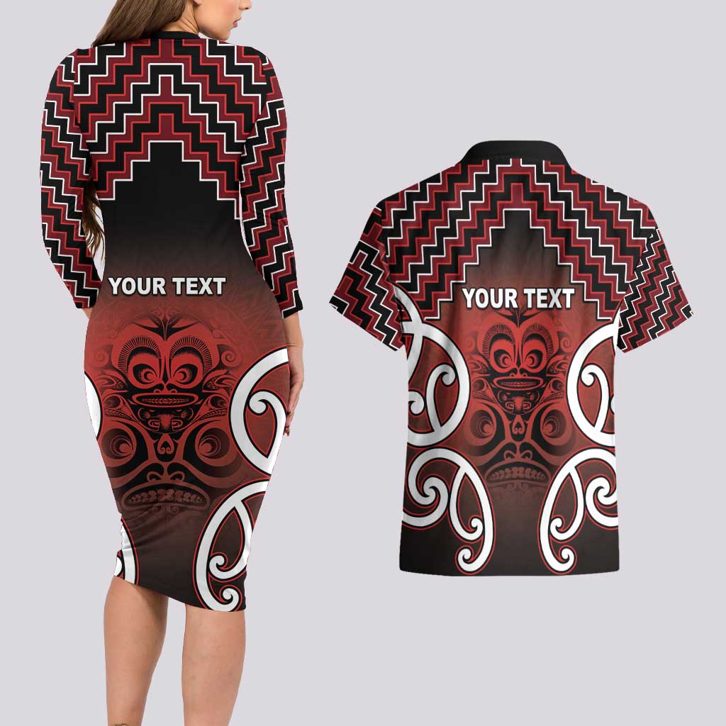 Personalised Aotearoa Mana Motuhake Couples Matching Long Sleeve Bodycon Dress and Hawaiian Shirt Poutama With Maori Pattern LT05 - Polynesian Pride