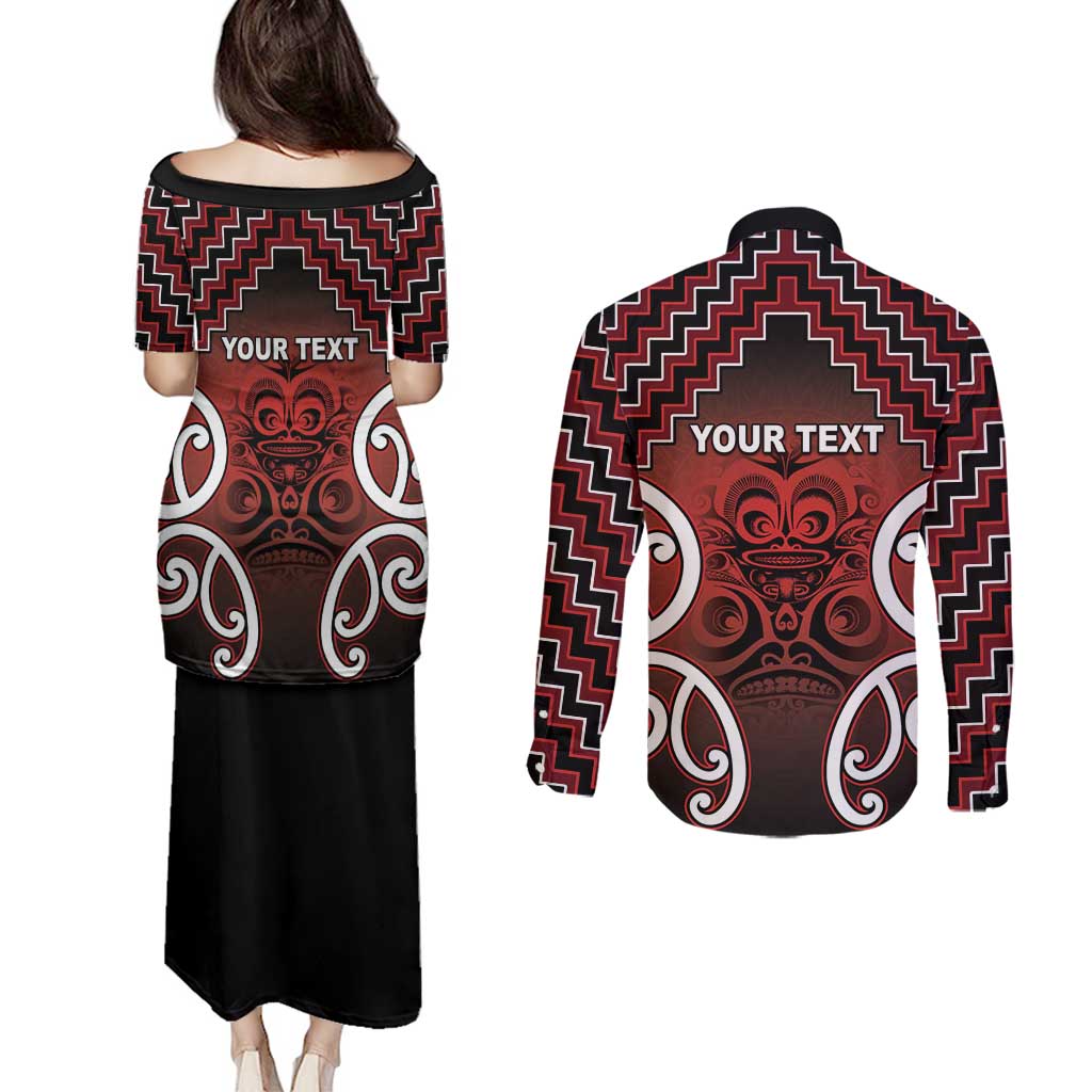 Personalised Aotearoa Mana Motuhake Couples Matching Puletasi and Long Sleeve Button Shirt Poutama With Maori Pattern - Polynesian Pride
