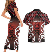 Personalised Aotearoa Mana Motuhake Couples Matching Short Sleeve Bodycon Dress and Hawaiian Shirt Poutama With Maori Pattern LT05 - Polynesian Pride